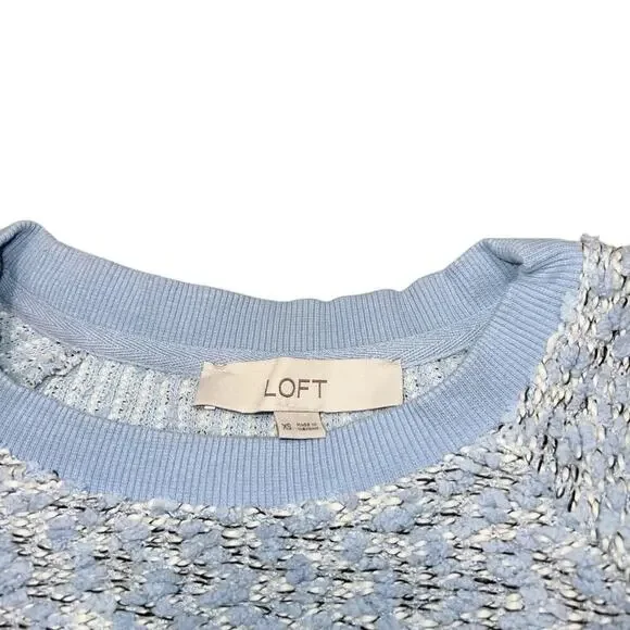 LOFT Women's Blue and White Boucle Knit Sweater Size XS - Picture 6 of 8